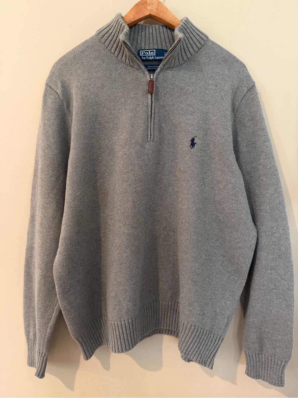 Ralph Lauren Light Gray Half-Zip Sweater with Navy Pony Size XL